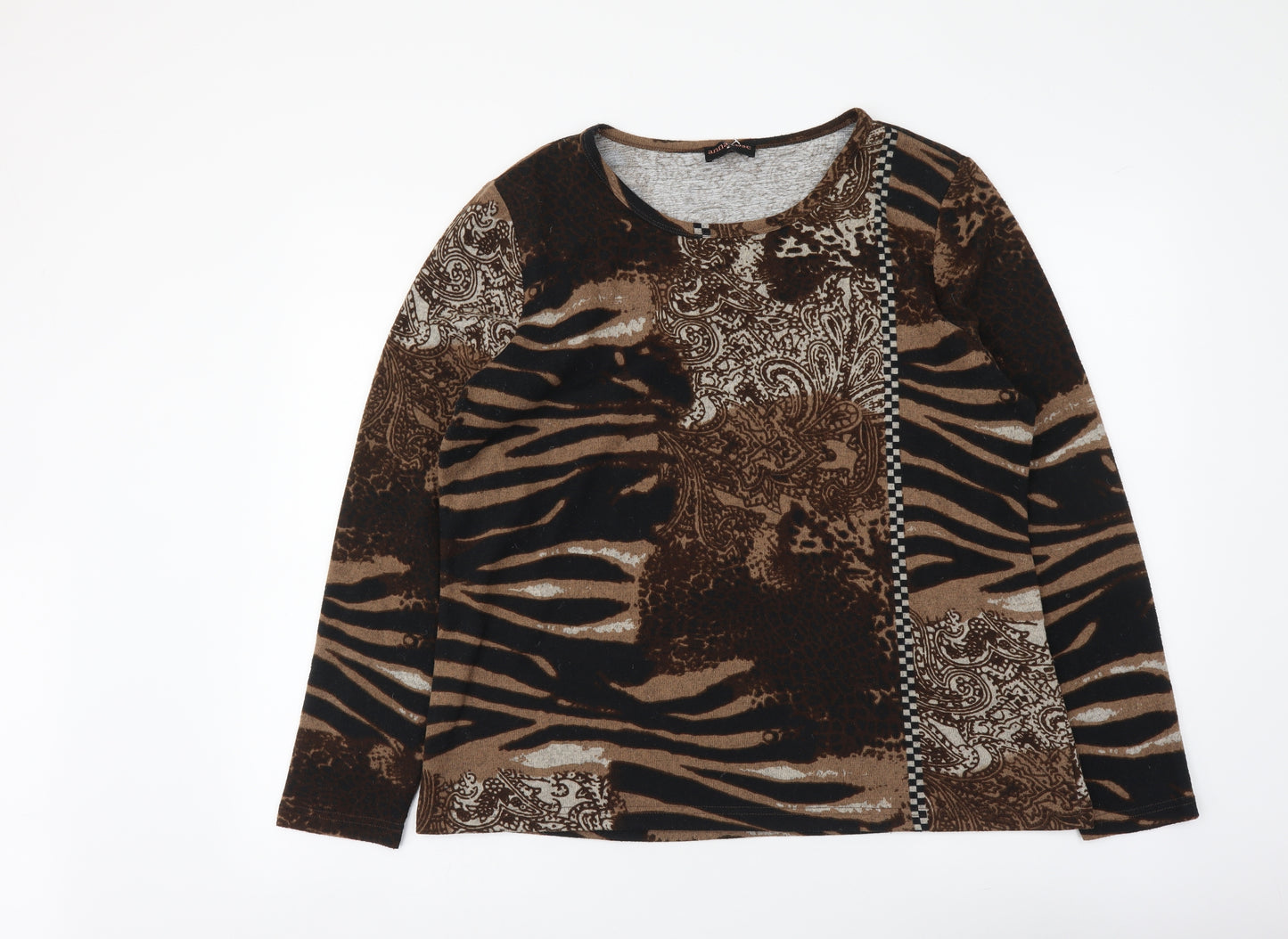 Anna Rose Womens Brown Round Neck Geometric Acrylic Pullover Jumper Size XL - Animal Print