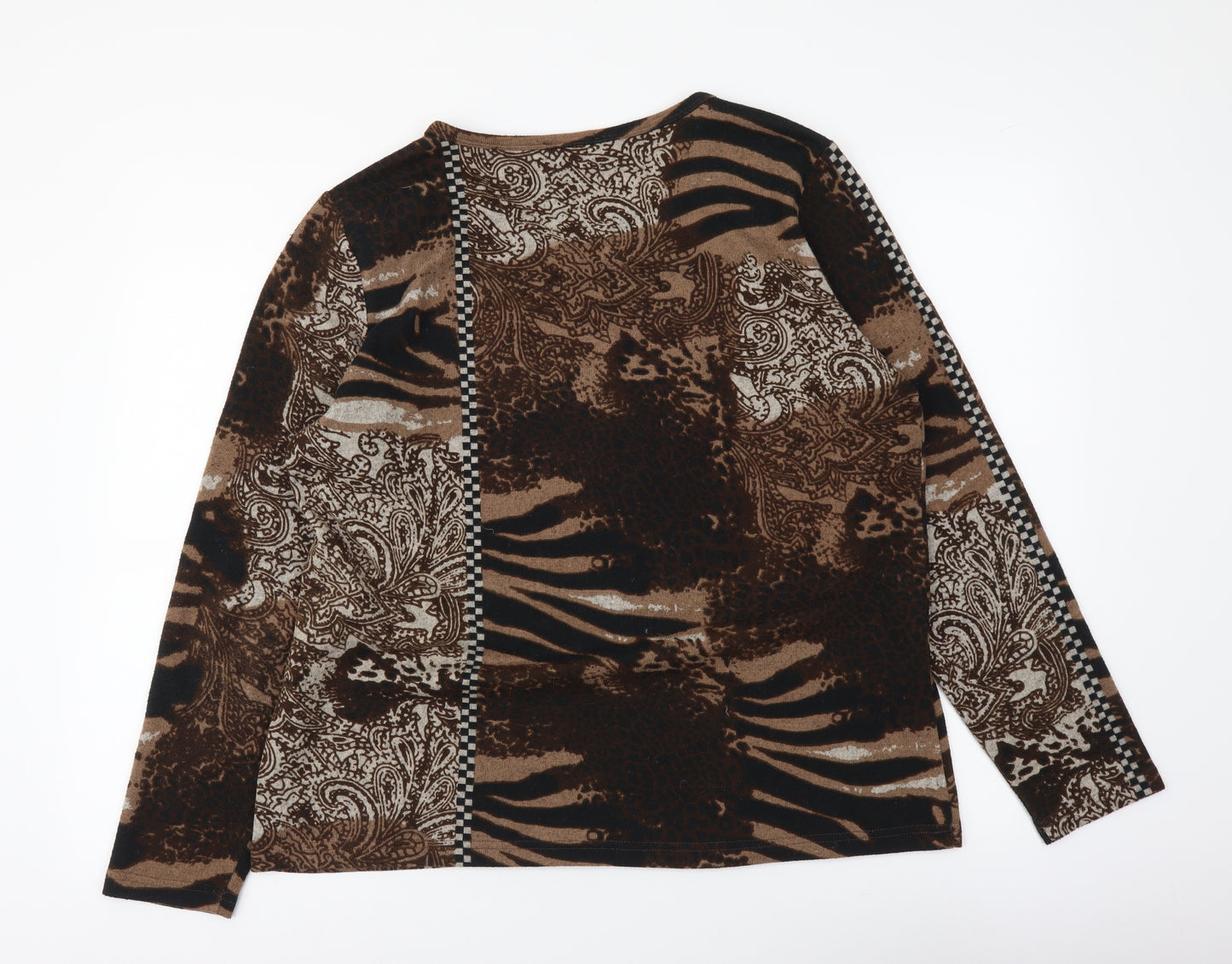 Anna Rose Womens Brown Round Neck Geometric Acrylic Pullover Jumper Size XL - Animal Print