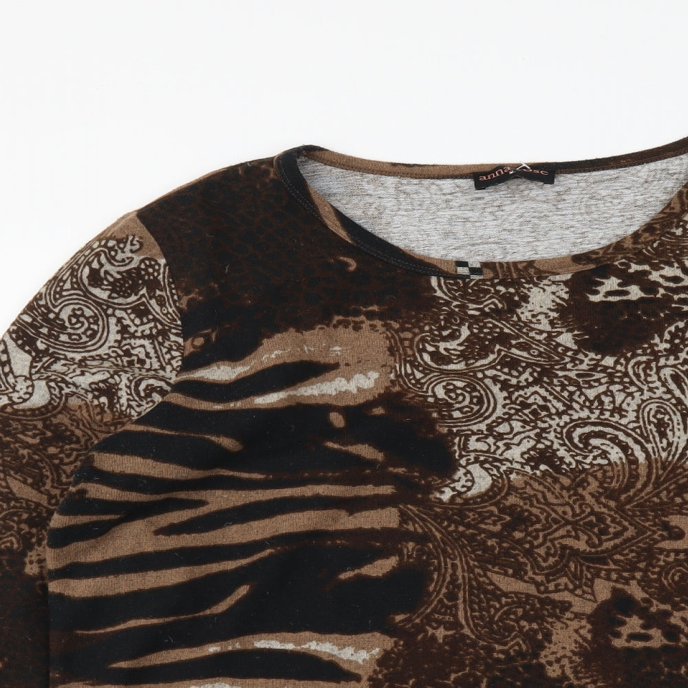 Anna Rose Womens Brown Round Neck Geometric Acrylic Pullover Jumper Size XL - Animal Print