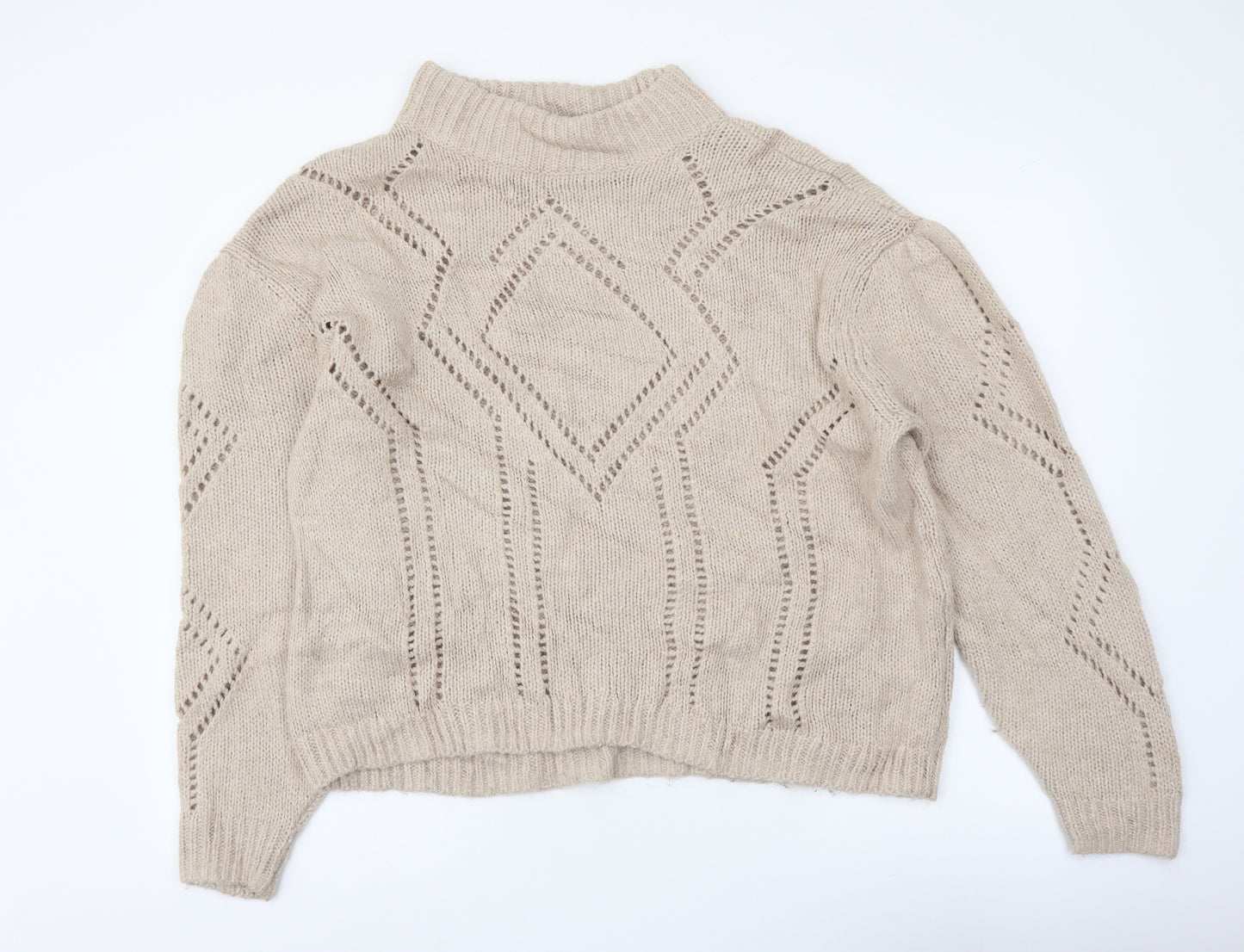 H&M Womens Beige Roll Neck Acrylic Pullover Jumper Size S