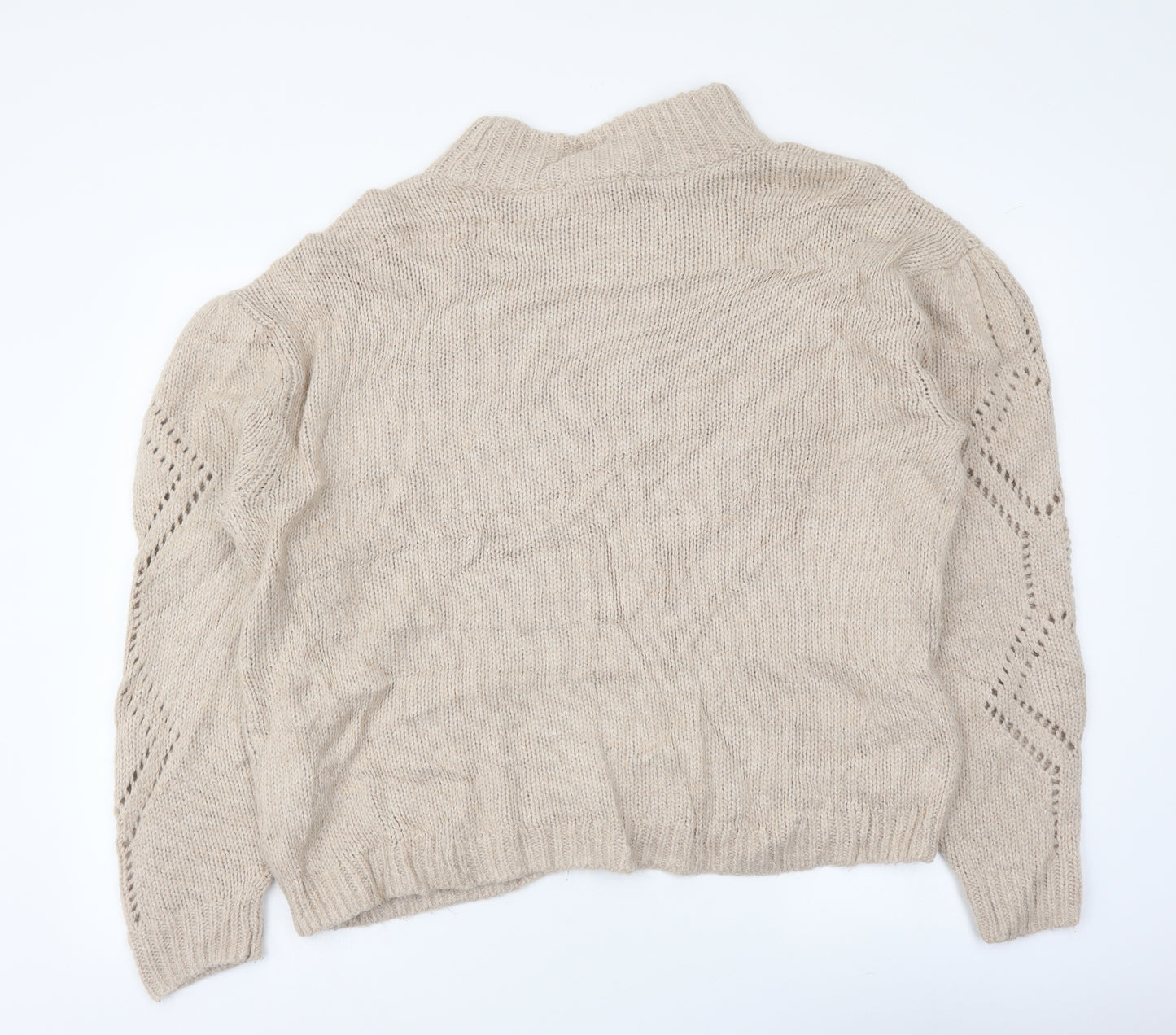 H&M Womens Beige Roll Neck Acrylic Pullover Jumper Size S