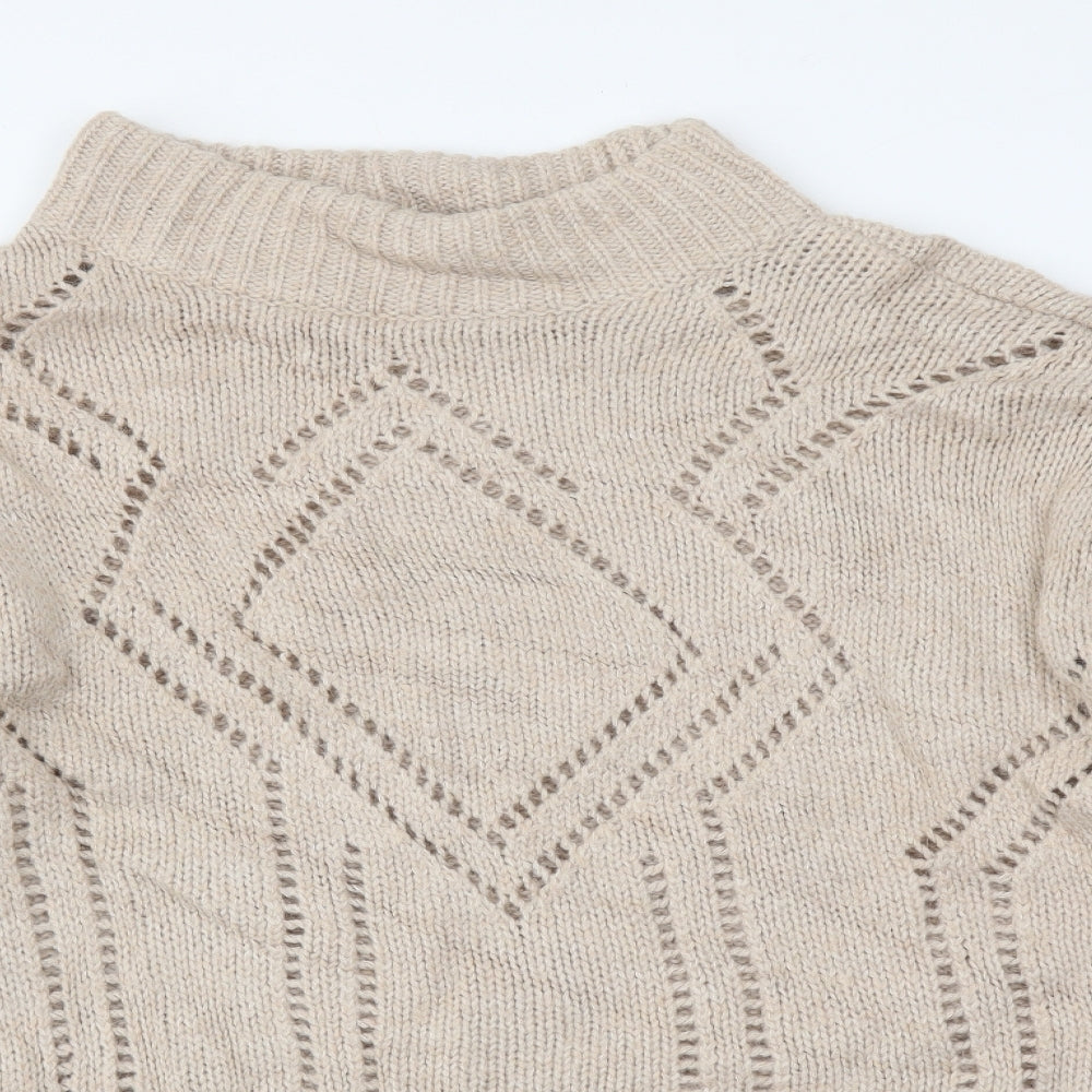 H&M Womens Beige Roll Neck Acrylic Pullover Jumper Size S