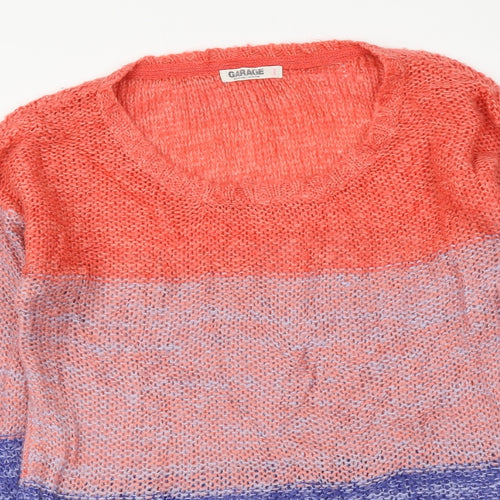 Garage Womens Multicoloured Round Neck Striped Acrylic Pullover Jumper Size M