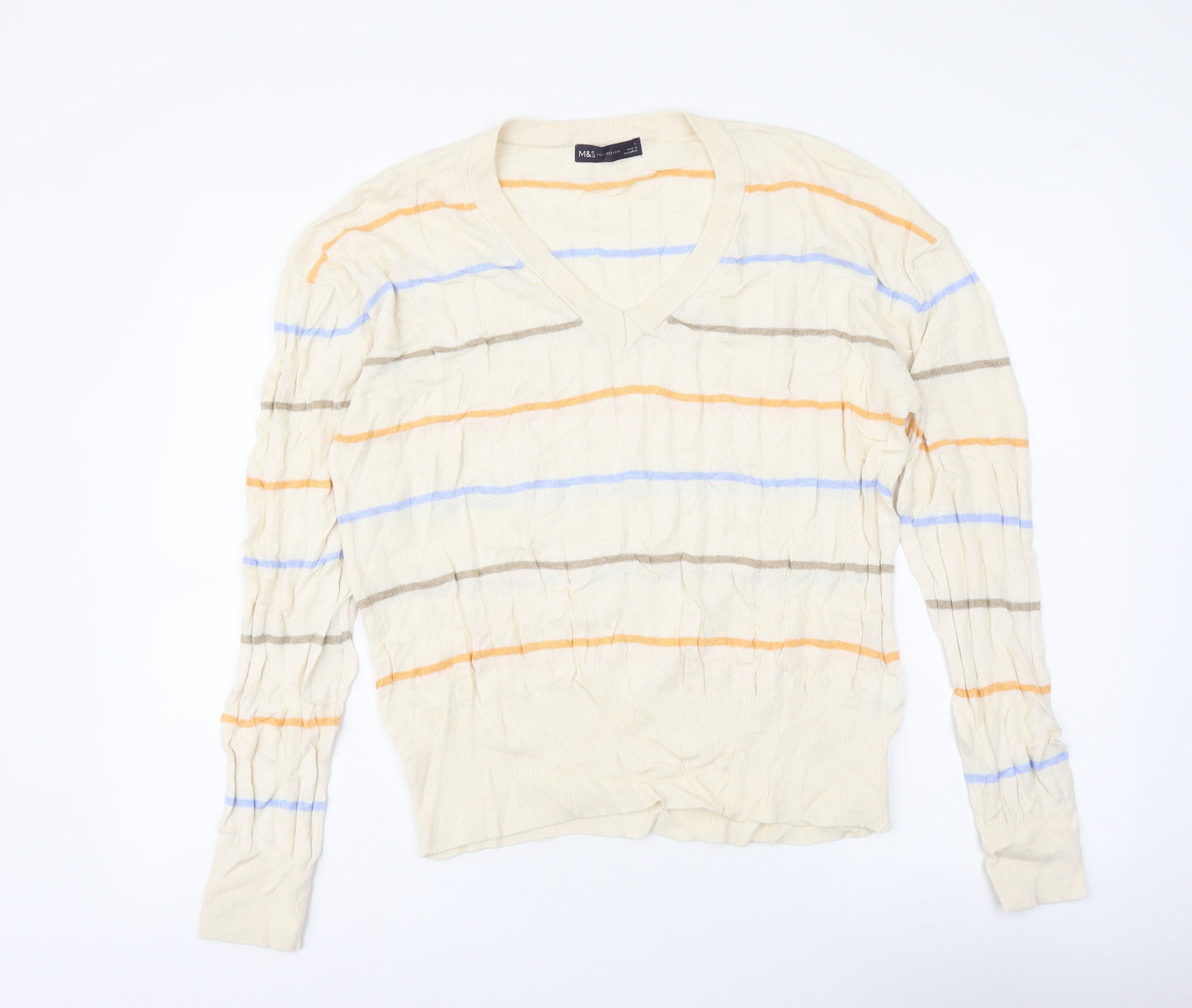 Marks and Spencer Womens Multicoloured V-Neck Striped Viscose Pullover Jumper Size L