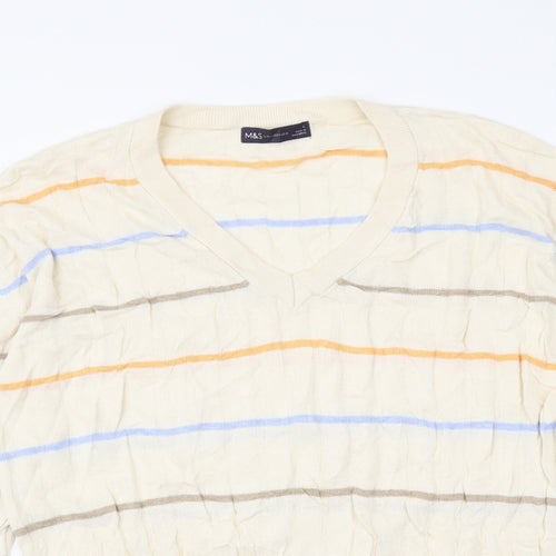 Marks and Spencer Womens Multicoloured V-Neck Striped Viscose Pullover Jumper Size L