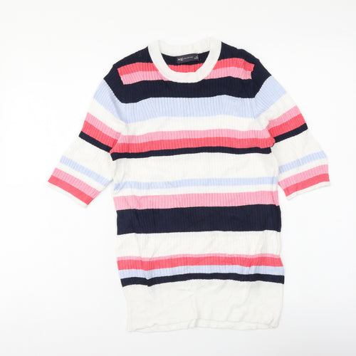 Marks and Spencer Womens Multicoloured Round Neck Striped Viscose Pullover Jumper Size 12