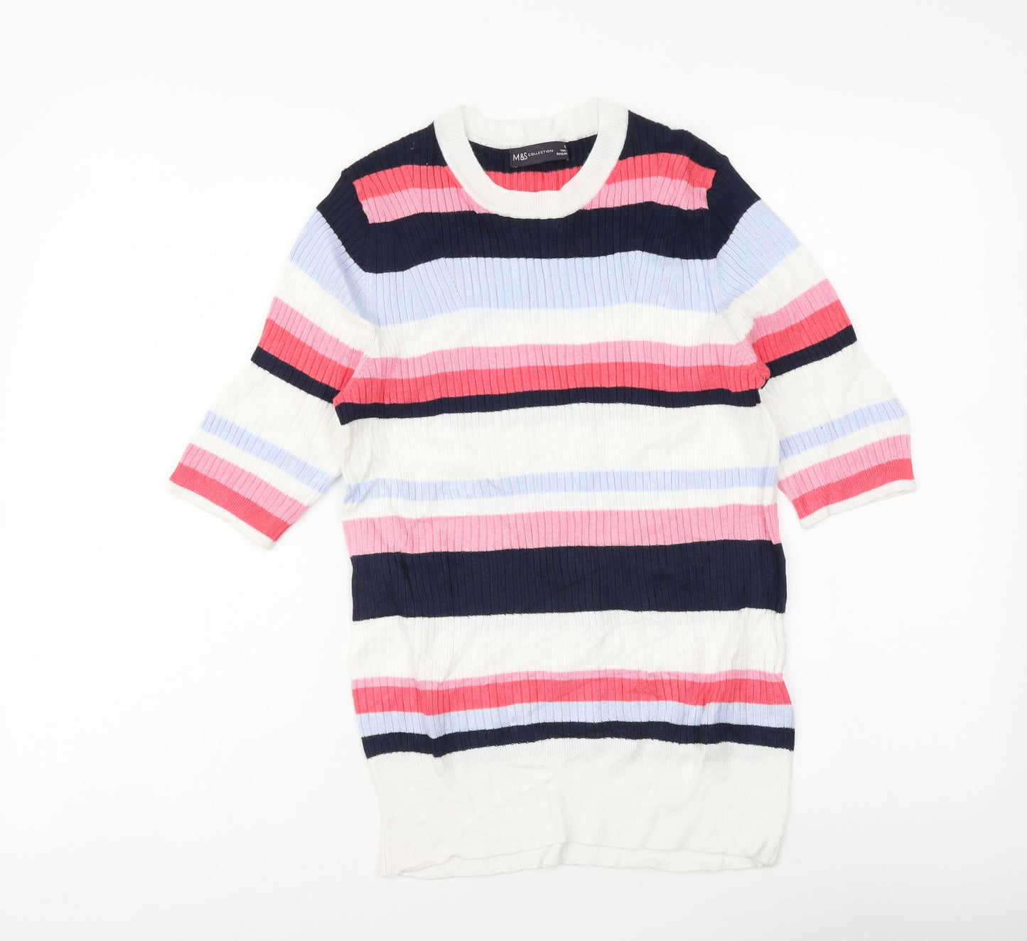 Marks and Spencer Womens Multicoloured Round Neck Striped Viscose Pullover Jumper Size 12