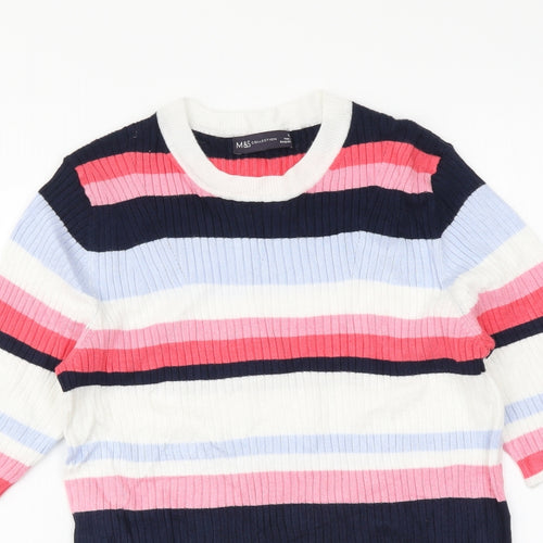 Marks and Spencer Womens Multicoloured Round Neck Striped Viscose Pullover Jumper Size 12