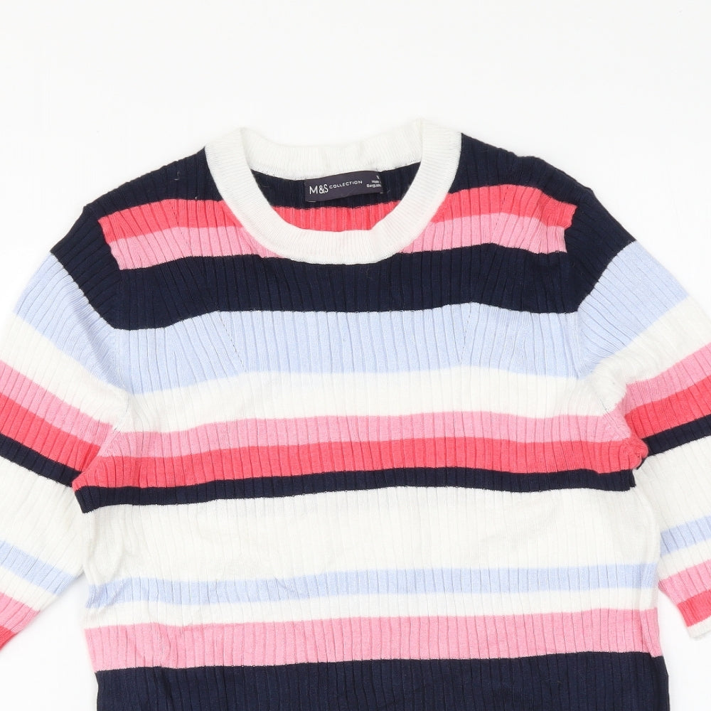Marks and Spencer Womens Multicoloured Round Neck Striped Viscose Pullover Jumper Size 12