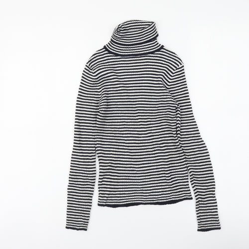 NEXT Girls Blue Roll Neck Striped Polyester Pullover Jumper Size 9 Years Pullover
