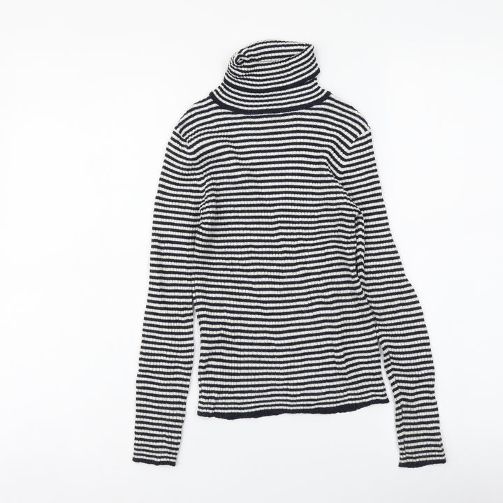NEXT Girls Blue Roll Neck Striped Polyester Pullover Jumper Size 9 Years Pullover