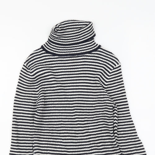 NEXT Girls Blue Roll Neck Striped Polyester Pullover Jumper Size 9 Years Pullover