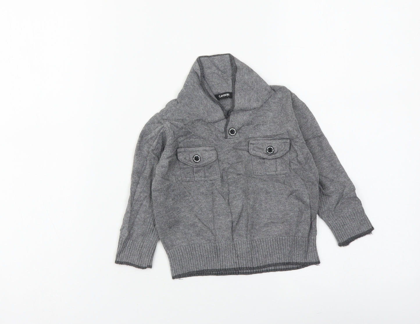George Boys Grey Cotton Pullover Jumper Size 9-12 Months Pullover