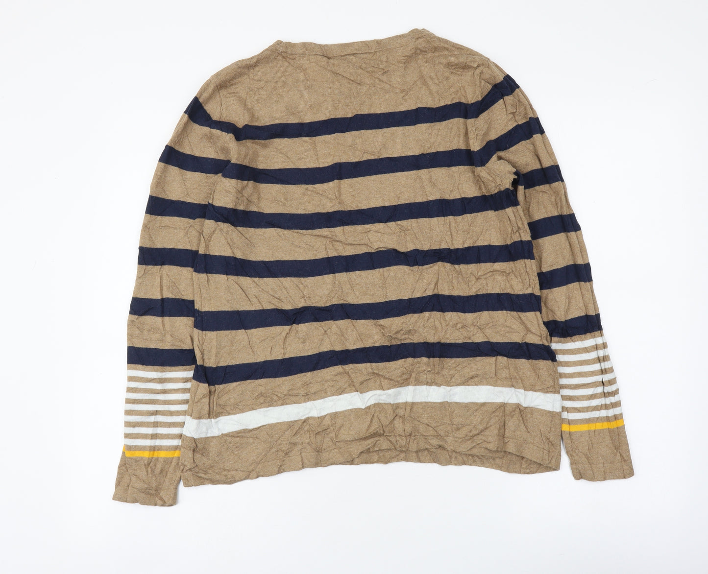 NEXT Womens Brown Round Neck Striped Cotton Pullover Jumper Size 16