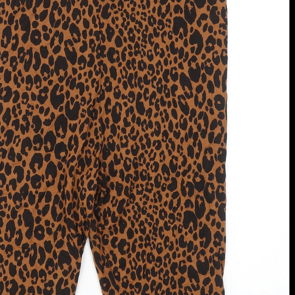 NEXT Womens Brown Animal Print Viscose Compression Shorts Size 12 Regular Pull On