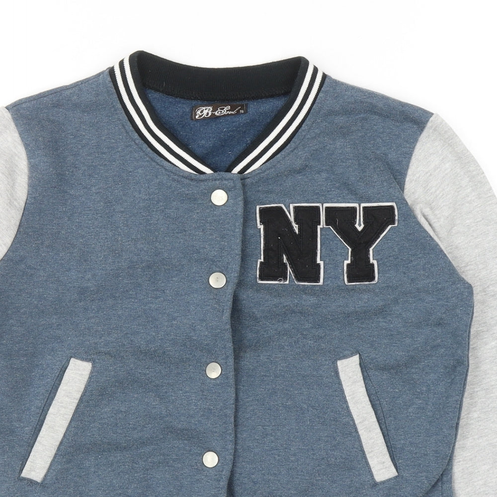 Brave Soul Boys Blue Colourblock Varsity Jacket Jacket Size S Snap - NY Initials