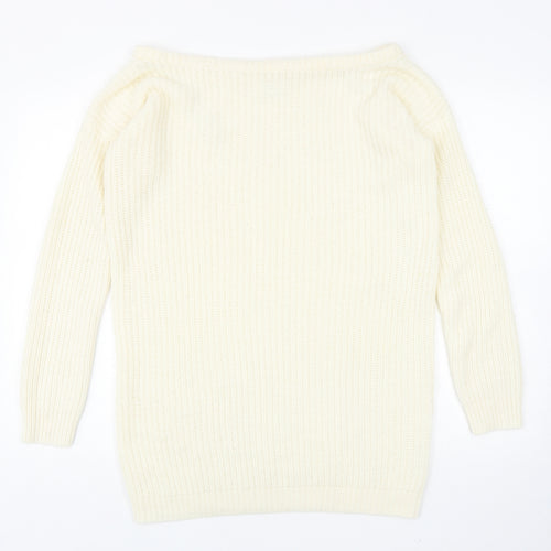 Missguided Womens Ivory Boat Neck Acrylic Pullover Jumper Size S