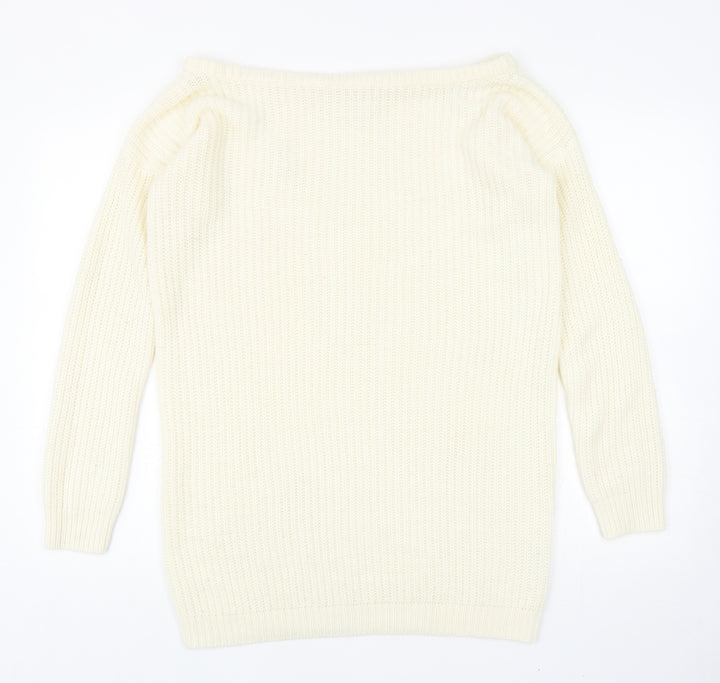 Missguided Womens Ivory Boat Neck Acrylic Pullover Jumper Size S