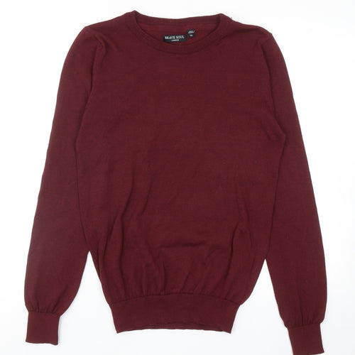 Brave Soul Mens Red Round Neck Polyester Pullover Jumper Size M