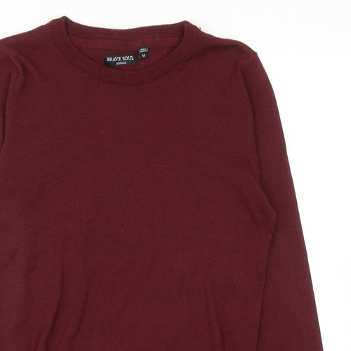 Brave Soul Mens Red Round Neck Polyester Pullover Jumper Size M