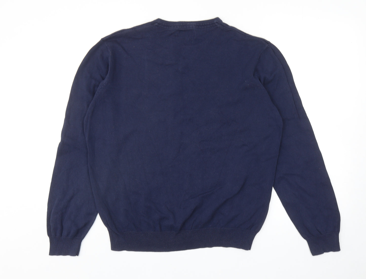 TU Mens Blue V-Neck Cotton Pullover Jumper Size M