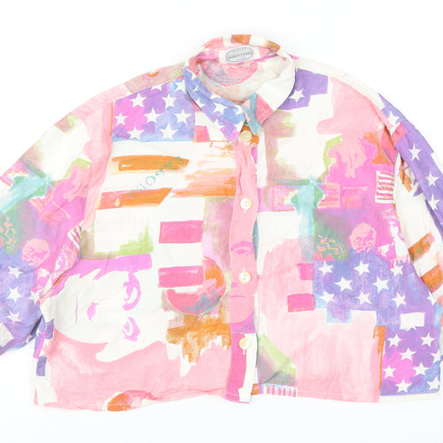 Seidensticker Womens Multicoloured Geometric Polyester Cropped Button-Up Size 12 Collared - American Print