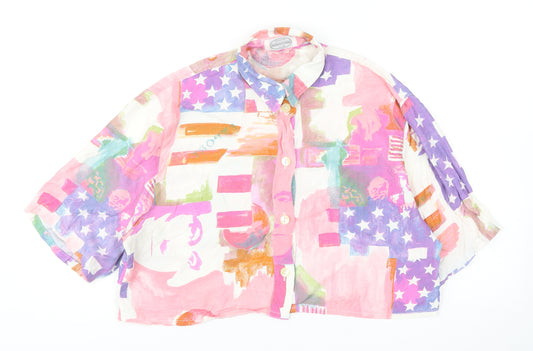 Front view of Seidensticker women’s multicoloured geometric polyester cropped button-up, collared - american print
