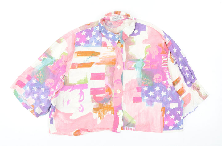 Seidensticker Womens Multicoloured Geometric Polyester Cropped Button-Up Size 12 Collared - American Print
