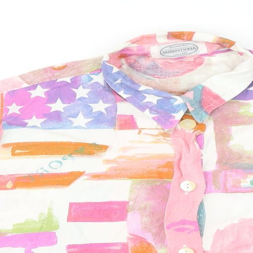 Seidensticker Womens Multicoloured Geometric Polyester Cropped Button-Up Size 12 Collared - American Print
