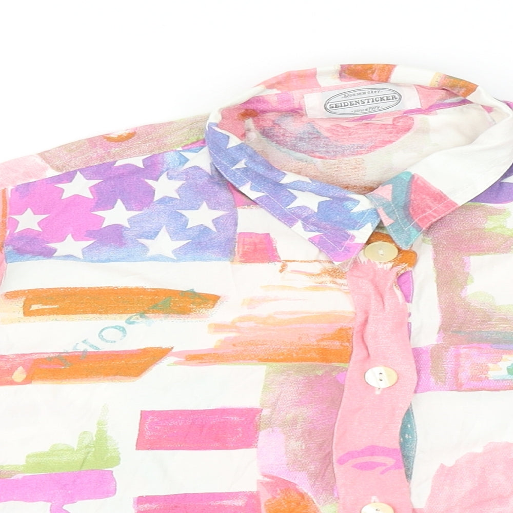 Seidensticker Womens Multicoloured Geometric Polyester Cropped Button-Up Size 12 Collared - American Print