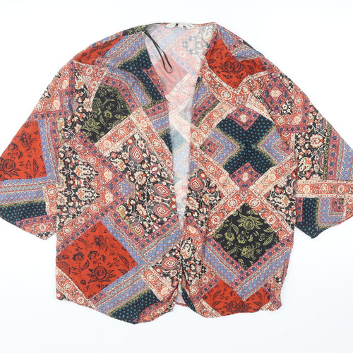 F&F Womens Multicoloured Geometric Viscose Kimono Blouse Size 8 V-Neck