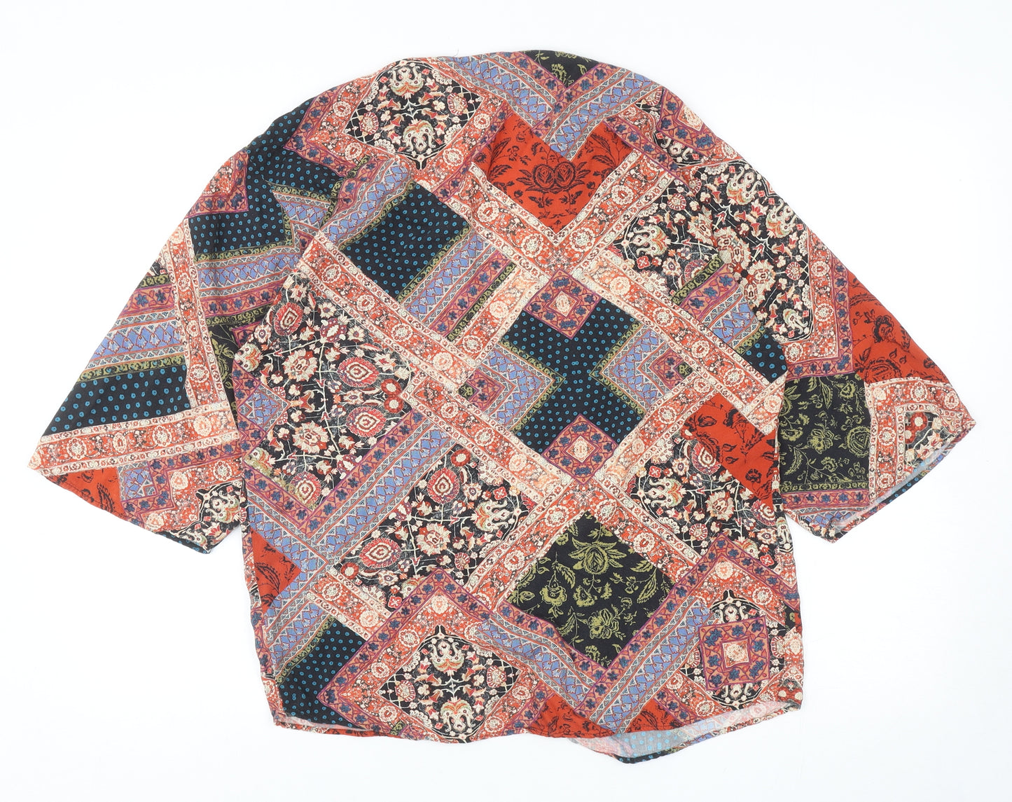 F&F Womens Multicoloured Geometric Viscose Kimono Blouse Size 8 V-Neck