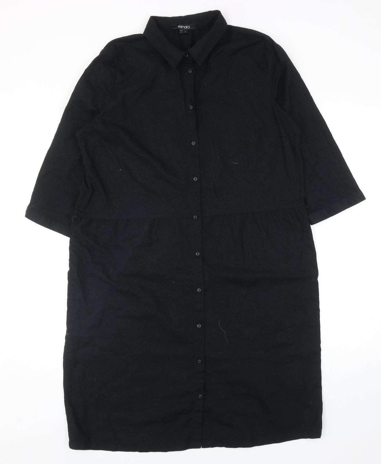 ESMARA Womens Black Linen Shirt Dress Size 16 Collared Button