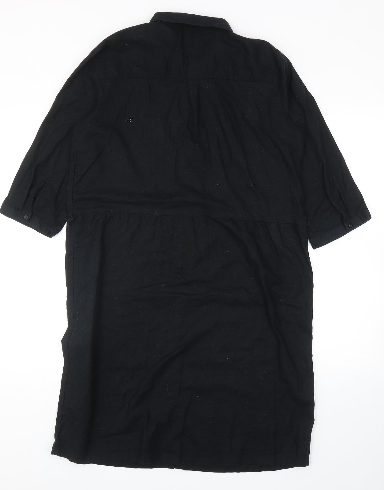 ESMARA Womens Black Linen Shirt Dress Size 16 Collared Button
