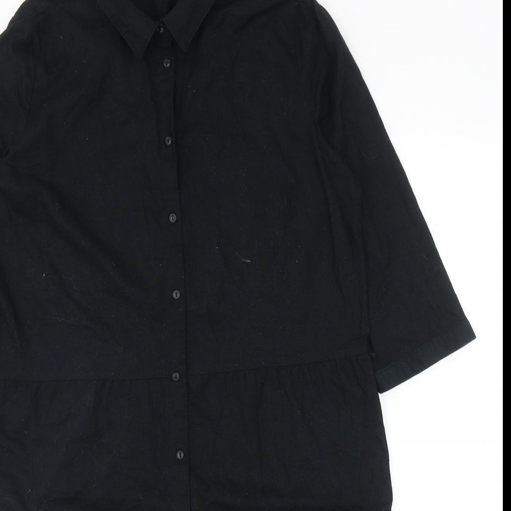 ESMARA Womens Black Linen Shirt Dress Size 16 Collared Button
