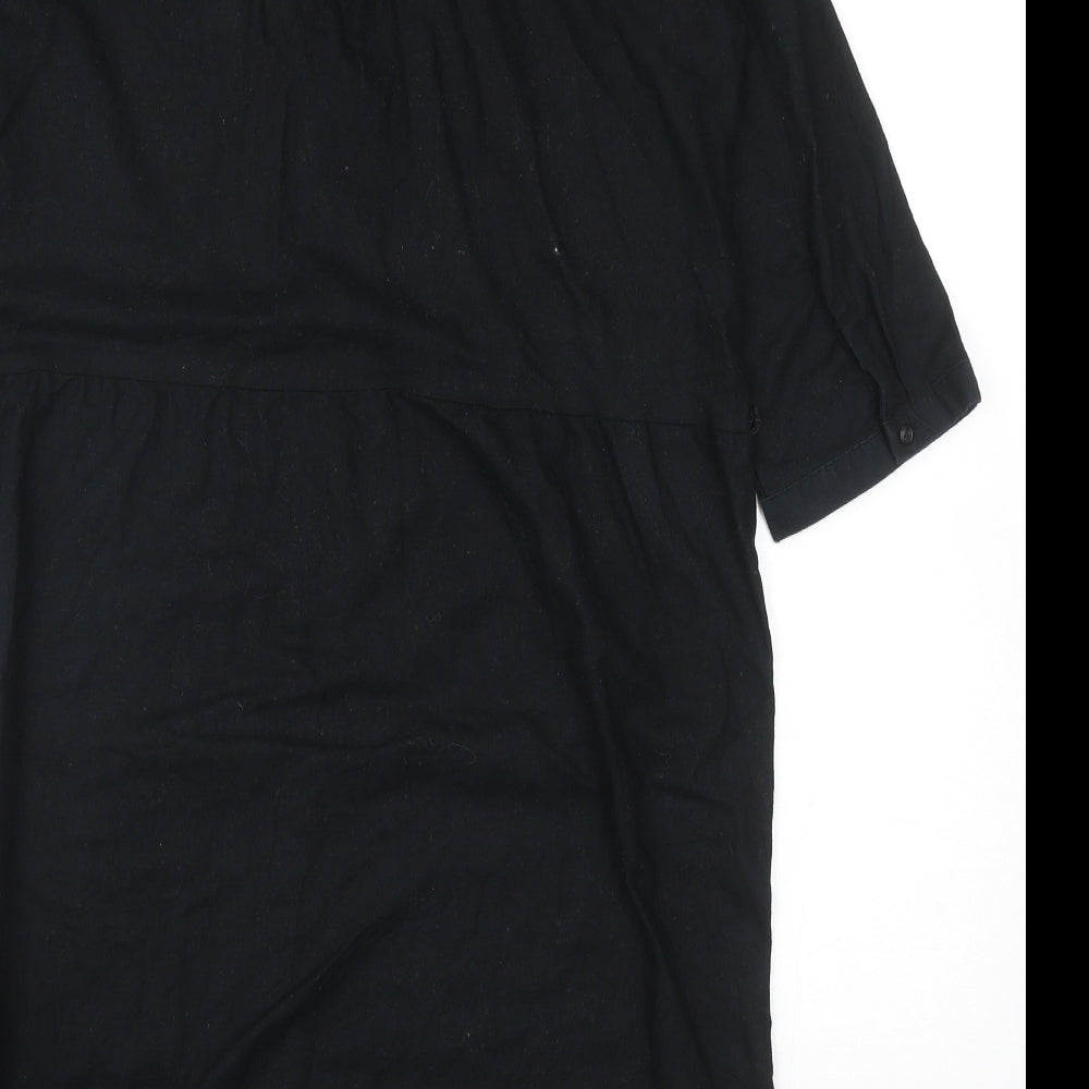 ESMARA Womens Black Linen Shirt Dress Size 16 Collared Button