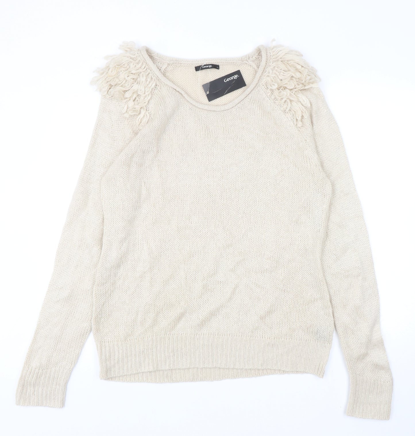George Womens Beige Round Neck Acrylic Pullover Jumper Size 20