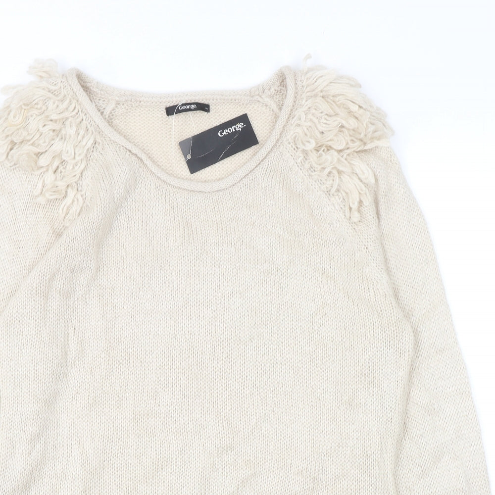 George Womens Beige Round Neck Acrylic Pullover Jumper Size 20