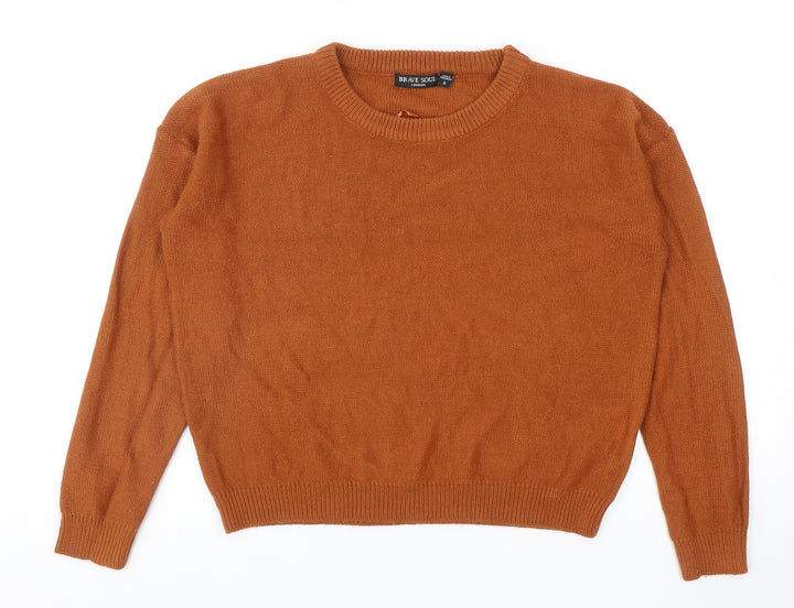Brave Soul Womens Brown Round Neck Acrylic Pullover Jumper Size S
