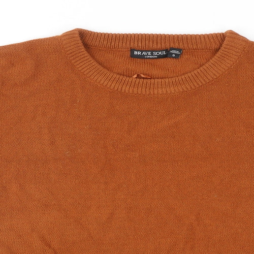 Brave Soul Womens Brown Round Neck Acrylic Pullover Jumper Size S