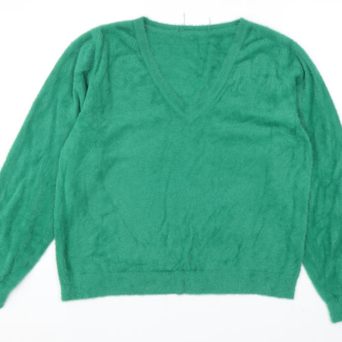 Very Womens Green V-Neck Polyamide Pullover Jumper Size 18