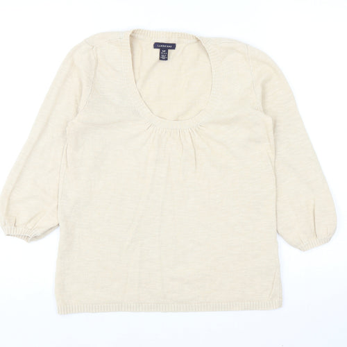 Lands End Womens Beige Scoop Neck Cotton Pullover Jumper Size S