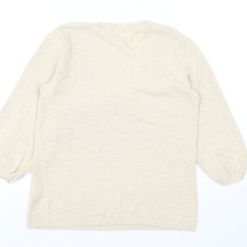 Lands End Womens Beige Scoop Neck Cotton Pullover Jumper Size S