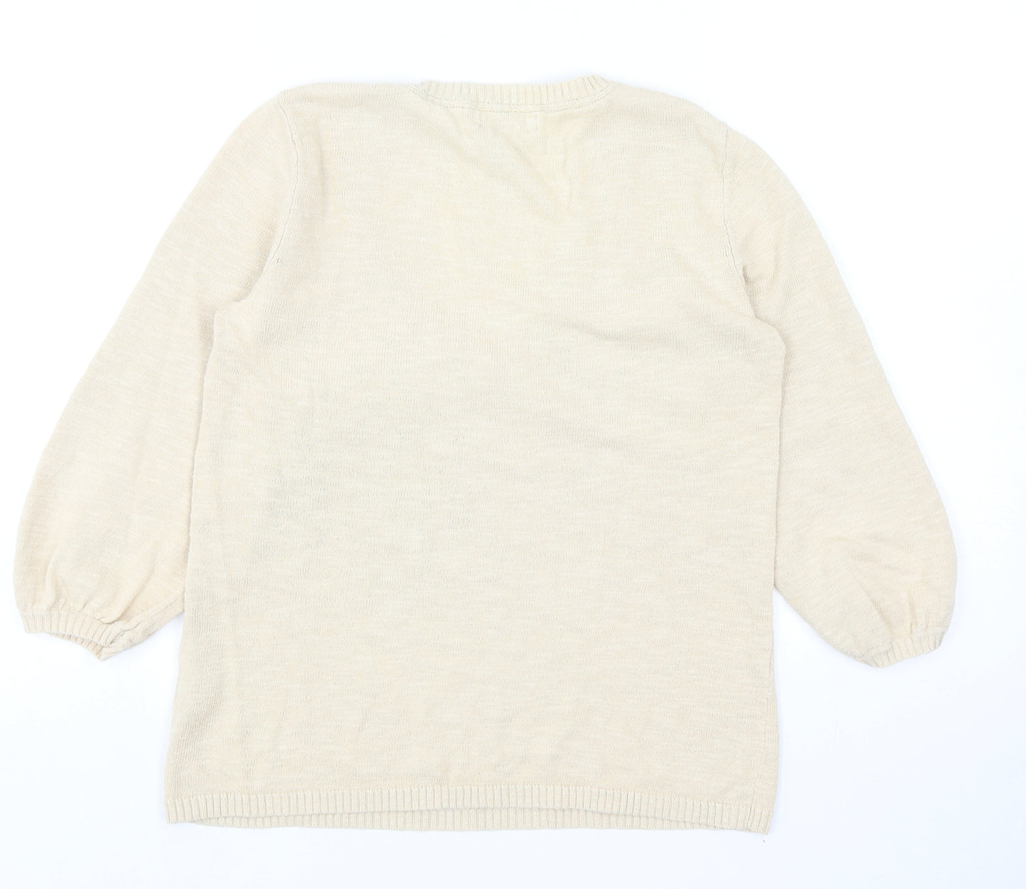 Lands End Womens Beige Scoop Neck Cotton Pullover Jumper Size S