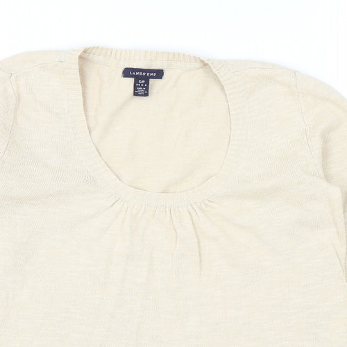 Lands End Womens Beige Scoop Neck Cotton Pullover Jumper Size S