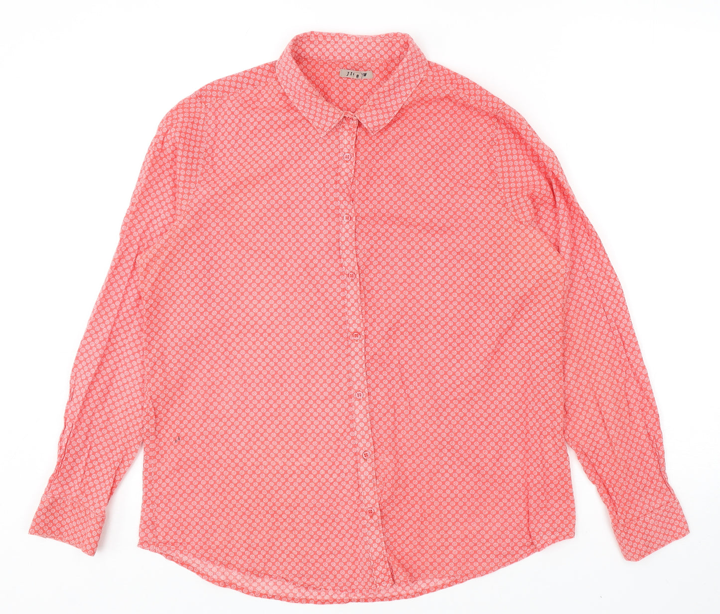 Jigsaw Womens Red Geometric Cotton Basic Button-Up Size 12 Collared