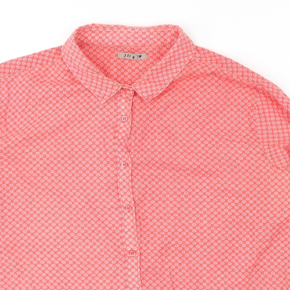 Jigsaw Womens Red Geometric Cotton Basic Button-Up Size 12 Collared