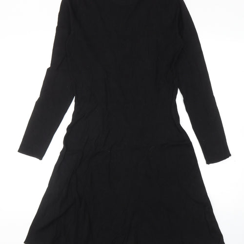 H&M Womens Black Viscose Skater Dress Size S Mock Neck Pullover