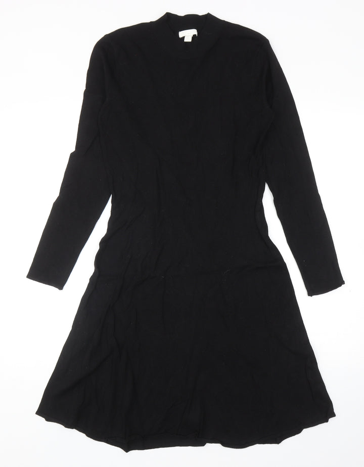 H&M Womens Black Viscose Skater Dress Size S Mock Neck Pullover
