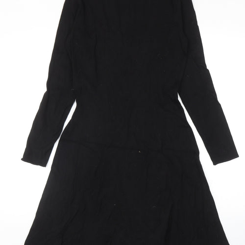 H&M Womens Black Viscose Skater Dress Size S Mock Neck Pullover